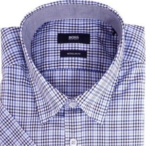 Men’s Medium Hugo Boss Blue Luca Short Sleeve Check Shirt